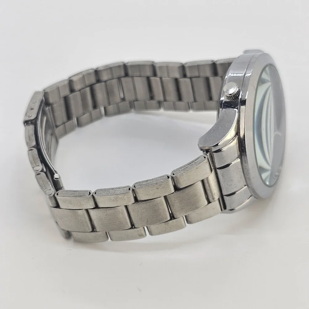 Men's Analog Watch 40MM Black Triangle Dial Gray Bracelet Band 7.50